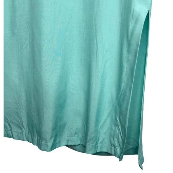 Vintage 60s Chinese Embroidered Robe Size Small Aqua Rayon House Coat Embroidery - Picture 9 of 11